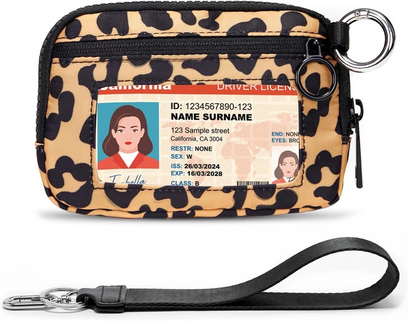 YDF Keychain Wallet for Women Mini Zip Card Holder with ID Window Coin Purse Detachable Wristlet Small Wallets Yellow Leopard - Image 1